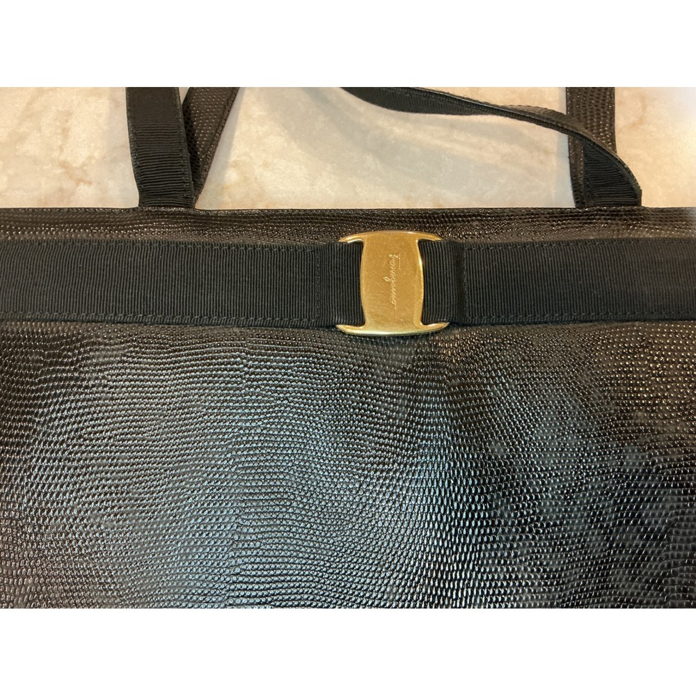 Salvatore Ferragamo Tote Bag Lizard Embossed Leather Handbag Purse - Picture 6 of 8